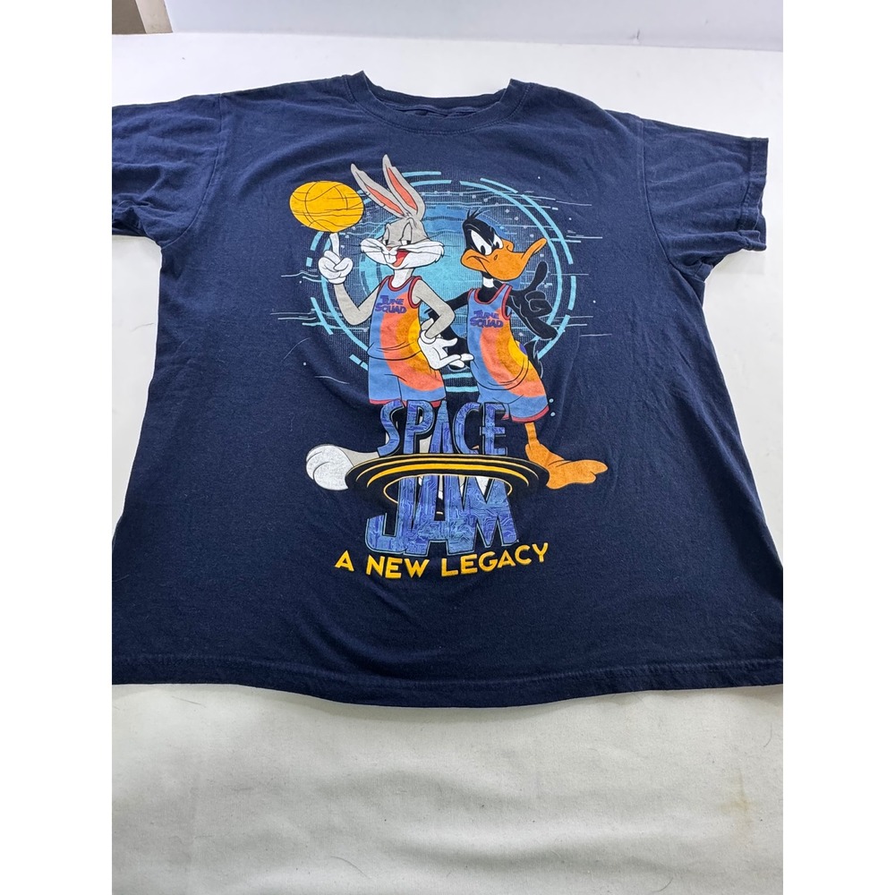 Space Jam T-Shirt Mens Large Navy Blue Bugs‎ Bunny Daffy Duck Graphic Top L